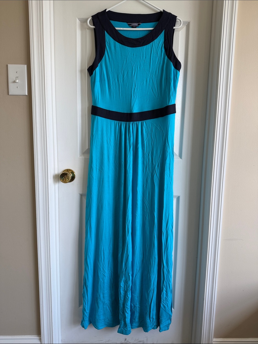 Lands' End Aqua Sleeveless Maxi with Navy Accents